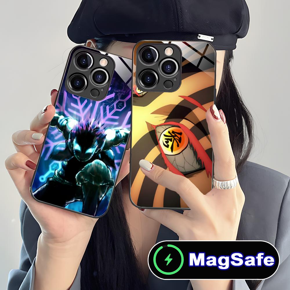 Demon Slayer Akaza Phone Case for iPhone 16 15 14 13 12 11 Pro Max Plus Mini MagSafe Glass Colour Printing Cover Smartphone
