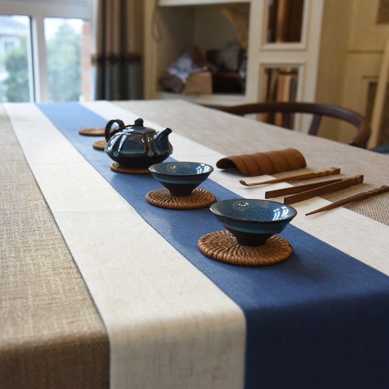 

Китайская дорожка на стол в китайском стиле, ретро, дзен, подставка под чай, льняная дорожка на чайный стол, принадлежности для чайной церемонии, хлопково-льняная скатерть White Edge Blue Middle Strip(Table Flag) 30*150cm