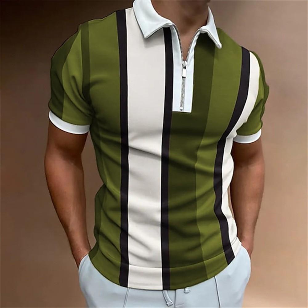 Men'S 3Dpolo Shirt Independent Station Zipper Short Sleeve T-Shirt Pullover Casual Men'S Clothing