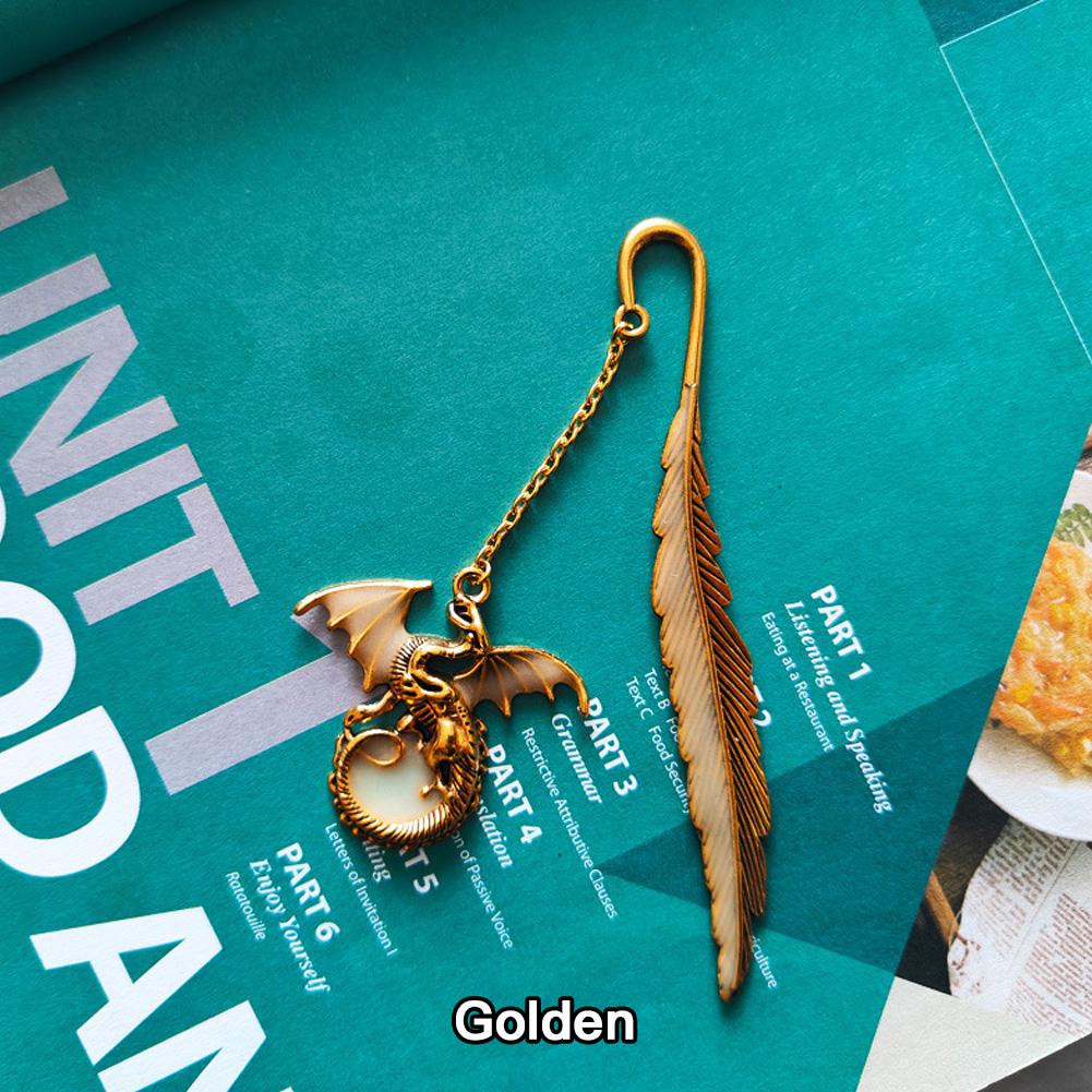 Fluorescent Feathered Dragon Bookmark Bronze Metal Vintage Portable Bookmark Students Study Reading Stationery Office Supplies