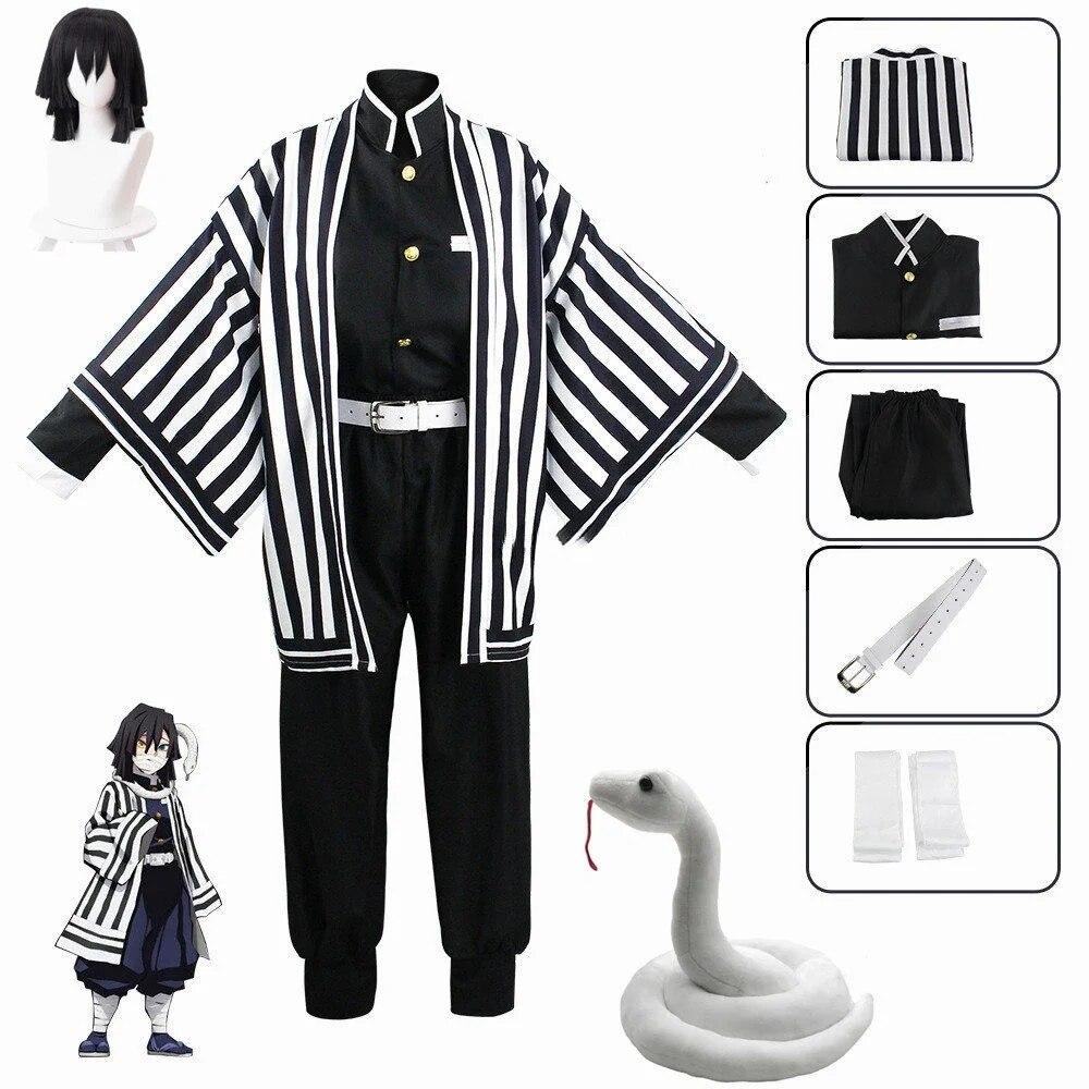 Anime Demon Slayer Kimetsu No Yaiba Iguro Obanai Kimono Uniform Anime Peruka Cosplay Kostium Halloween Party Biały Wąż Rekwizyty