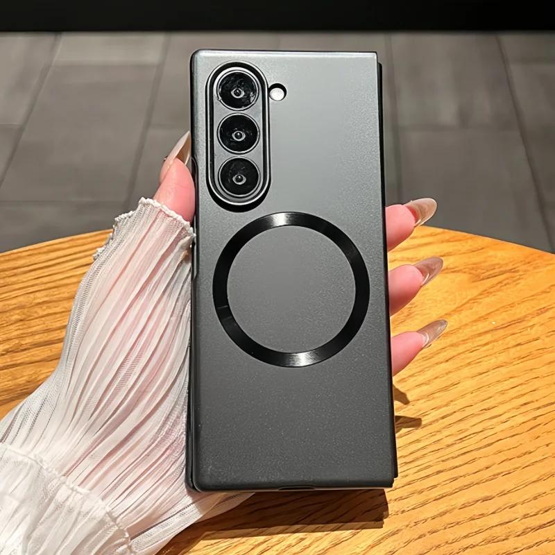 Luxury Ultra Thin Metal Paint Plating Magnetic Frosting Phone Case for Samsung Z Fold 7 6 5 4 3 Slim Matte Wireless Charge Cover