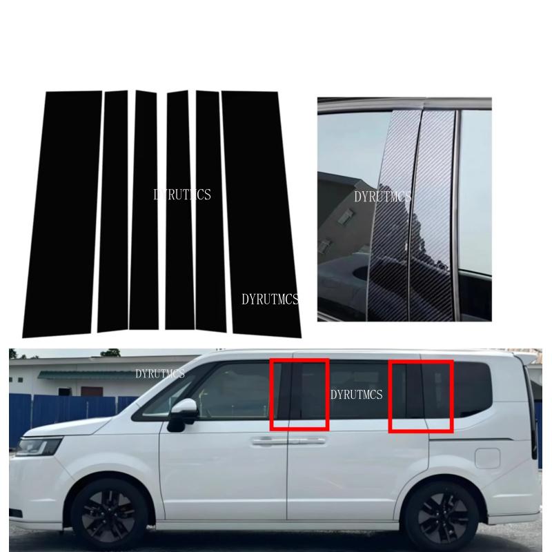 6pcs Glossy Black Door Window Pillar Posts Fit For Honda Stepwgn 2015-2021 Door Trim Cover Stickers Silver Carbon
