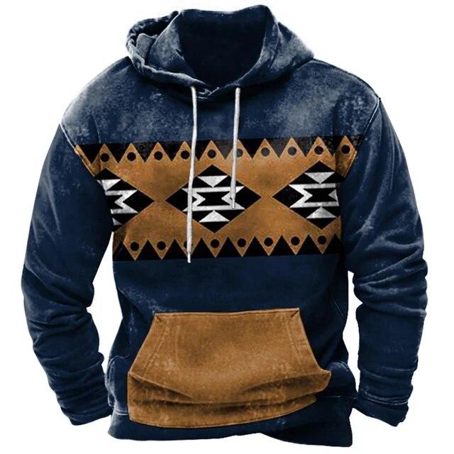 Christmas Men's Hoodie Retro Indian Animal Pattern Cowboy Style Casual Fashion Hooded Sweatshirt Unisex Harajuku Oversized Top