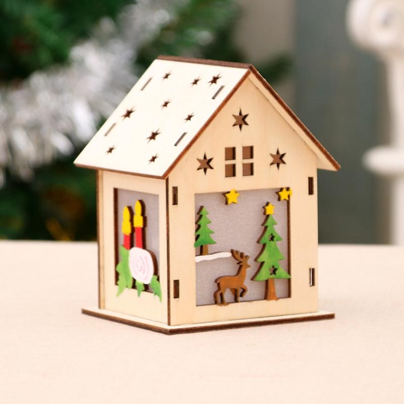 3/5’’ Xmas Desk Decor House Santa/Snowman/Reindeer Tabletop Decor Lovely Christmas Ornament DIY Wooden Puzzle Art Crafts