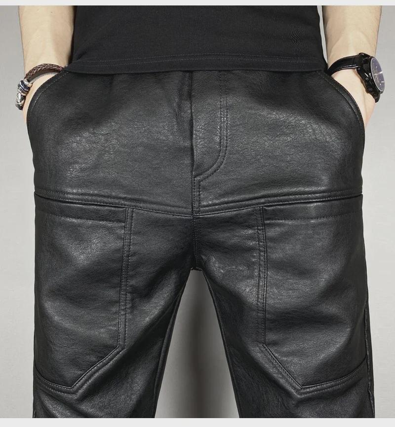 Men's Winter PU Leather Motorcycle Pants: Black, Plus Velvet, Thick, Windproof, Waterproof, Warm Trousers