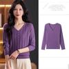 V-neck Sweater Women's Top Solid-color Knitted Sweater Loose and Casual Pullover Long-sleeved Warm Sweater