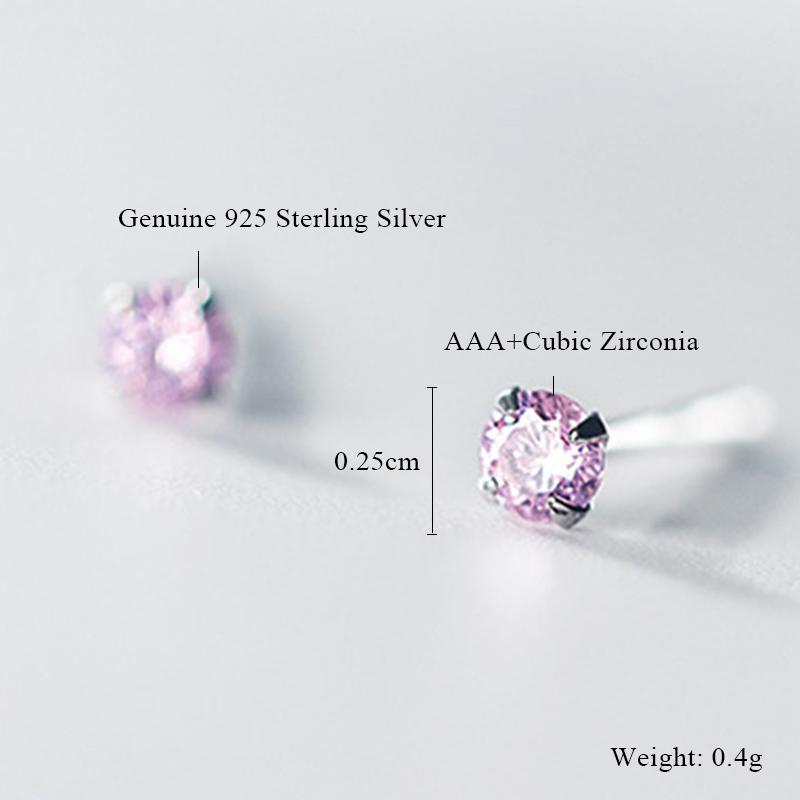 Tiny Round Crystal Stud Earrings Claw Design 925 Silver Piercing Jewelry for Women Simple CZ Zircon Earring Female Gift