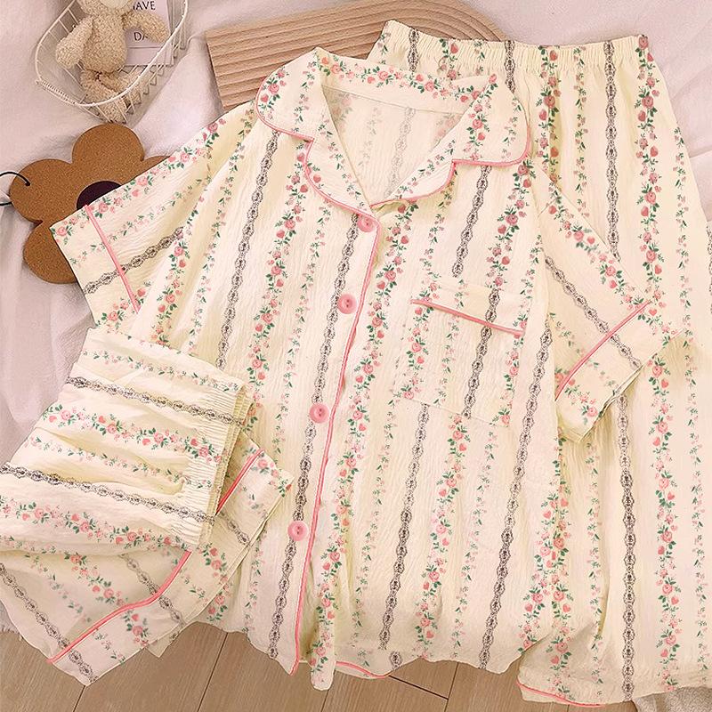 Homewear Cloud Cotton Frühling und Sommer Pyjama Damen Kurzarm Hose Cartoon Welpe Mädchen Dreiteiler