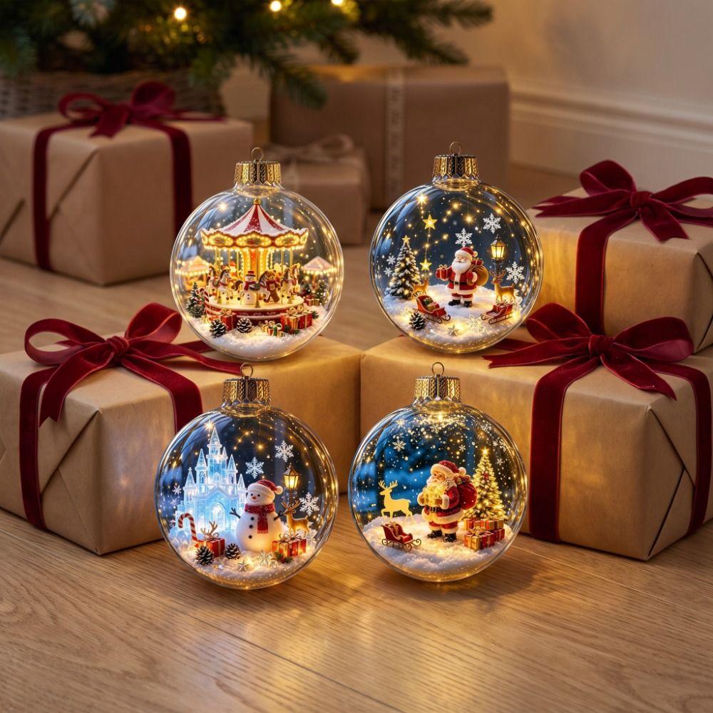 Sleigh Reindeer Lighted Christmas Ball Ornament Acrylic Santa Snowman Deer Pendant  Family Holiday