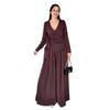 2025 Fall Women's Solid V-Neck Long-Sleeve Ruched Top & Wide-Leg Pants Set