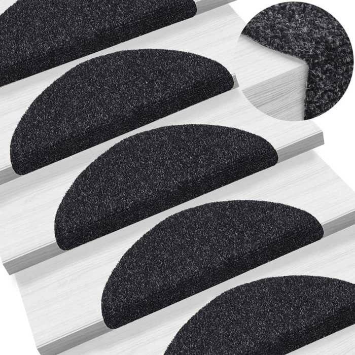 VidaXL Tapis d'escalier autocollants 15 pièces 56 x 17 x 3 cm Noir Demi-rond 132692