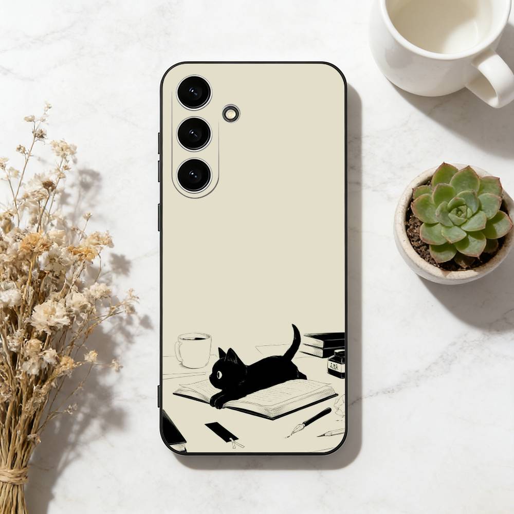 Cute Cat Art Prints Phone Case For Samsung Galaxy A73,A72,A71,A70,A53,A52,A51,Others Soft Black Cover