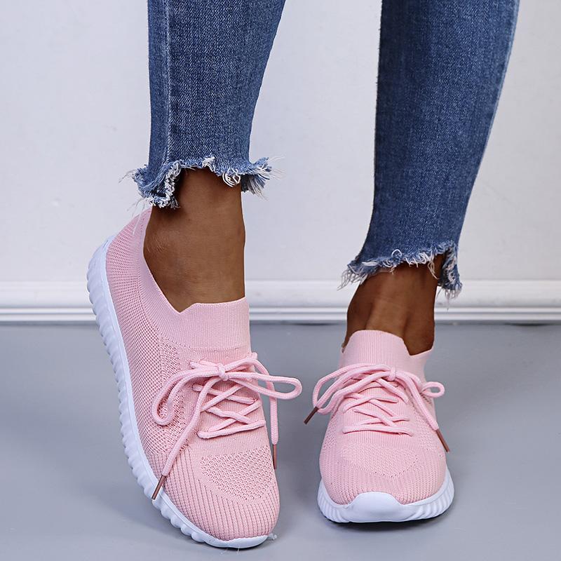 Cheap Women's Sneakers Light Breathable Lace Up Flat Shoes Ladies Mesh