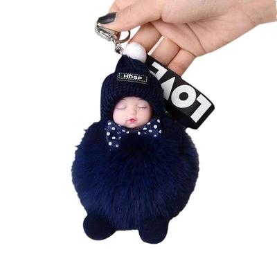 Pompom Sleeping Baby Keychain Cute Fluffy Plush Doll Keychains
