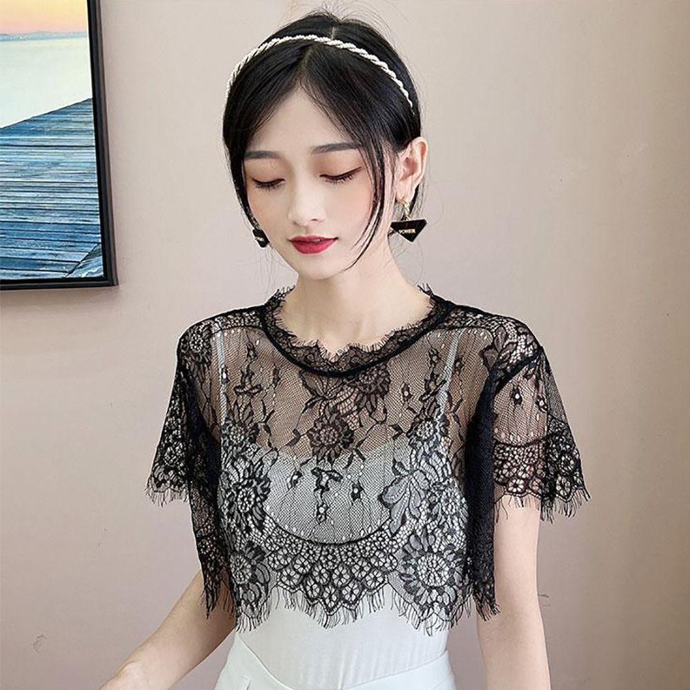 White Black Lace Shawl Lace Blouse Shoulders Scarf Fashion Fake Collar Cape  Spring Autumn