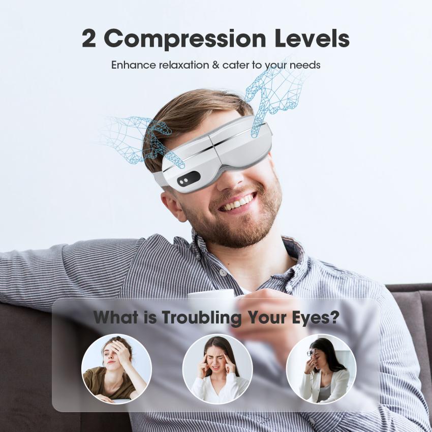 Eye Massager with Heat  Bluetooth Music Electric Vibration Eye Mask for Headache Stress Relief Eye Relax Travel Office Home Car