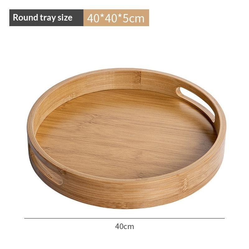 Round Bamboo Serving Tray With Handle Smooth Edge Wooden Platter 25-40CM for Bed Breakfast Snack Tea Serving Use