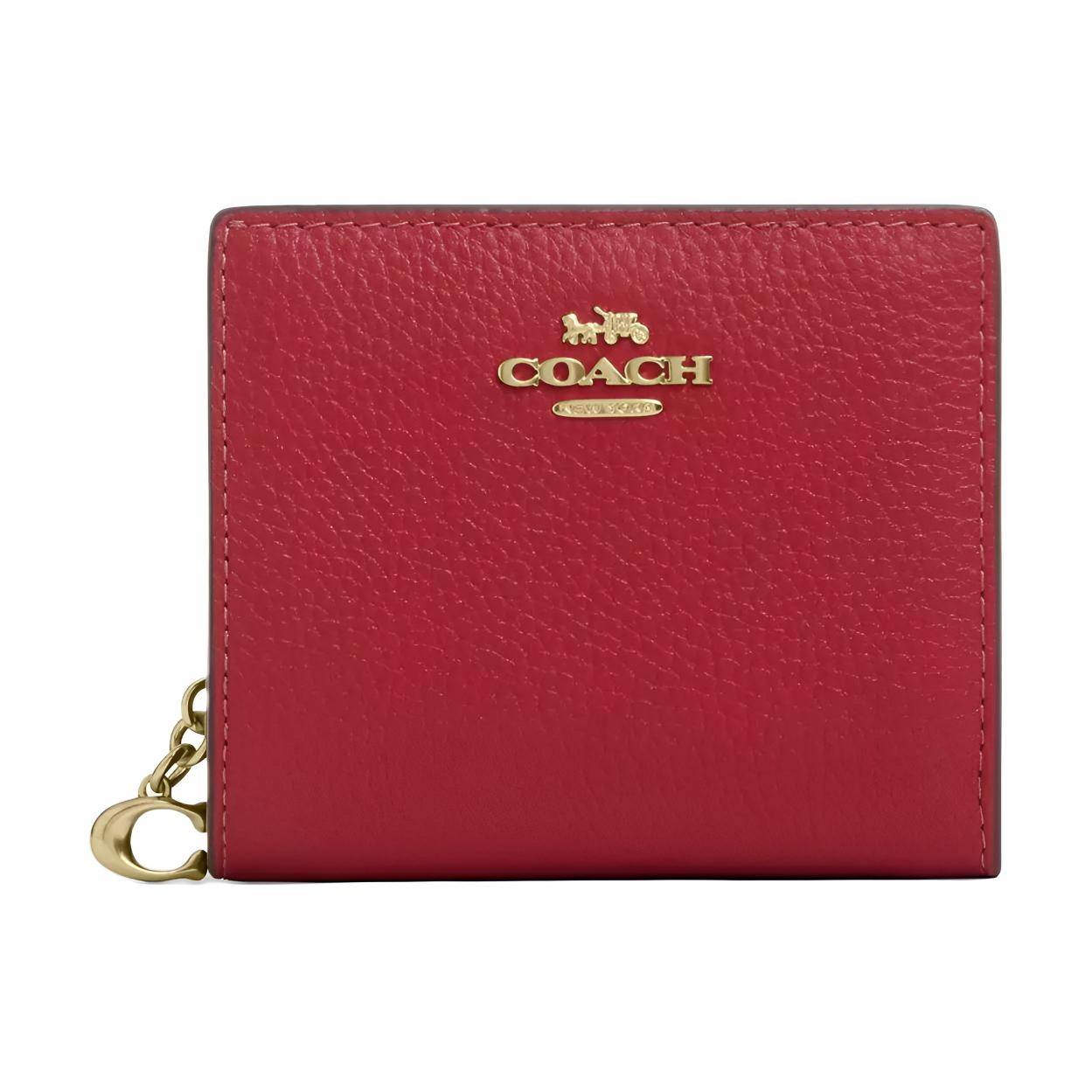 Coach Snap Wallet 10 Gold Letter Hardware Pebble Leather Wallet Women wallet Red C2862-IMDN8 True Red