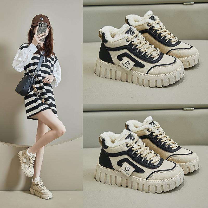 Damen Winter Pelzgefütterte High Top Sneaker Outdoor Slip-on Fleecegefütterte Schneestiefel Warme Lässige Stiefeletten Kunstleder Kurze Stiefeletten
