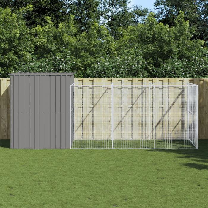 VidaXL Dog Niche with Courtyard Light Grey 214x457x181 Cm, Dog Cage, Dog Shelter, Pet House, Cages 3189126