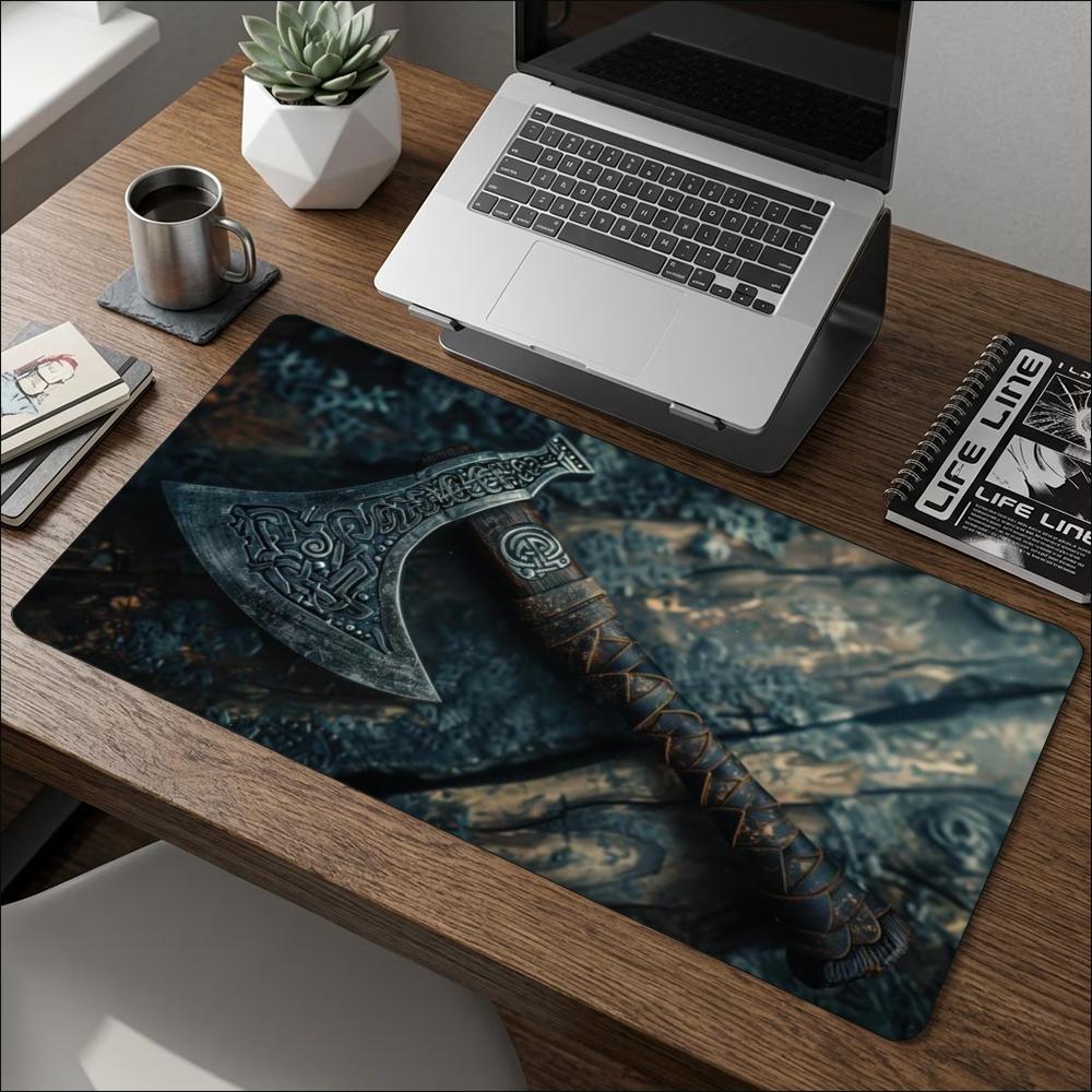 Viking Frost Battle Axe Fantasy Large Gaming Mouse Pad Non Slip Rubber Desk Mat For Laptop Keyboard Home Office Desktop