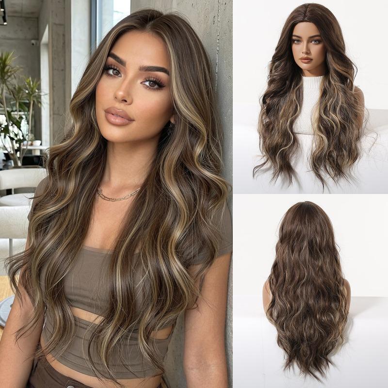 Hot-selling gradual change blond wig long curly hair chemical fiber hair high temperature silk female full headgear wigs factory spot
