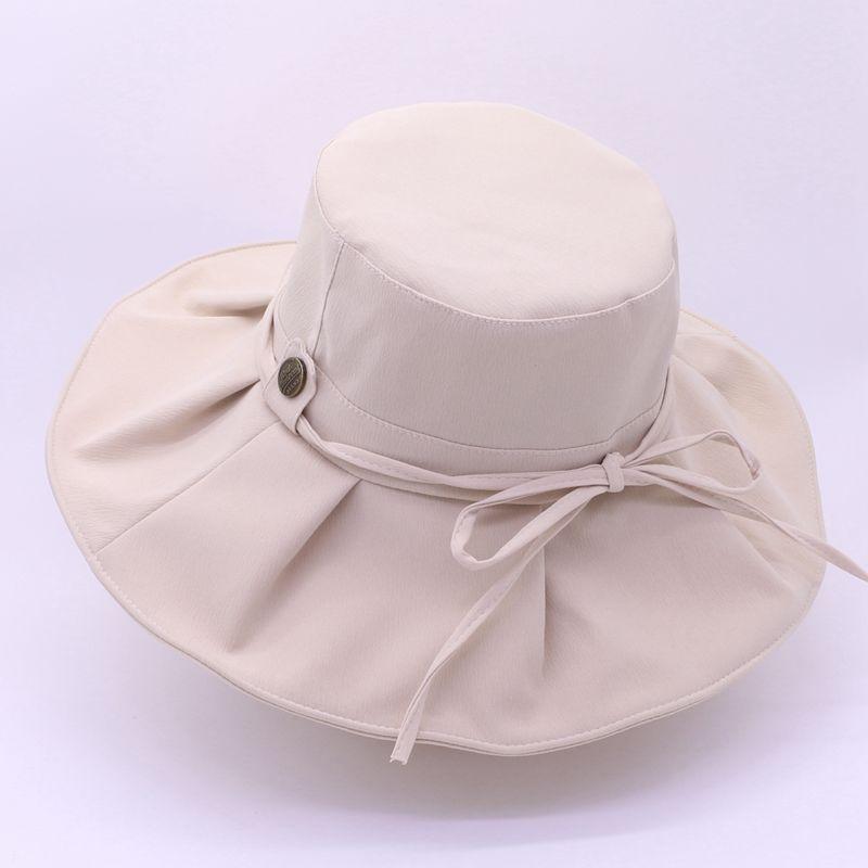 Sun Hat Bow Fisherman Hat Women's Summer Pleated Fabric Sunshade Hat