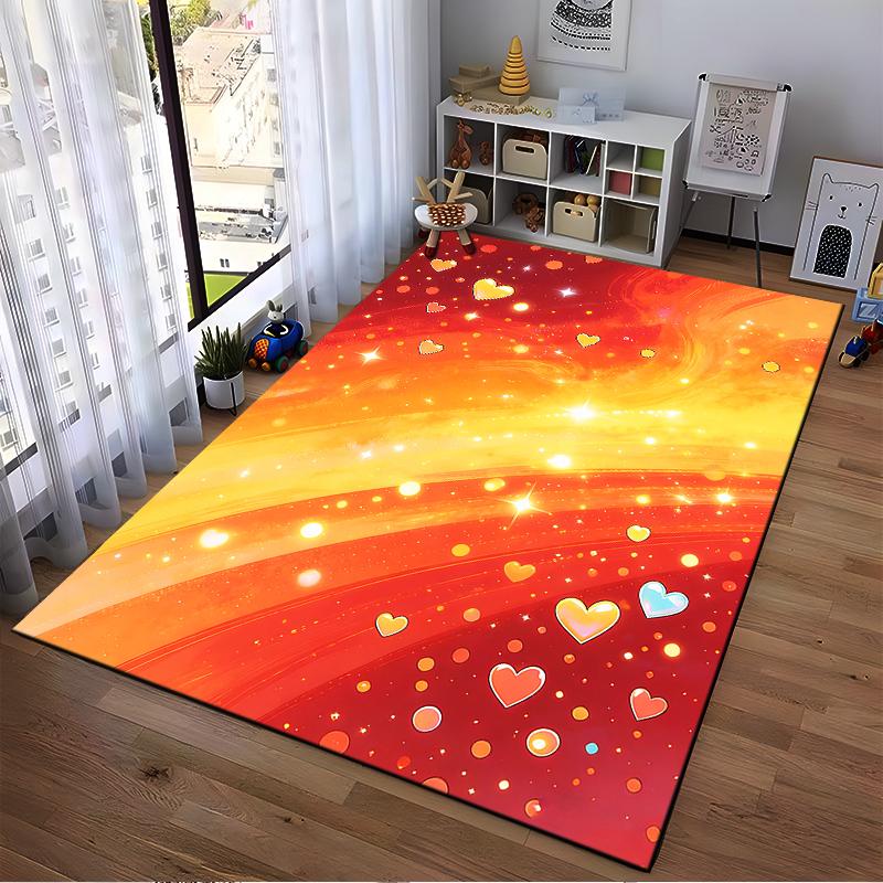 Gradient Red Carpet with Hearts and Sparkling Light Patterns Design Suitable for Use As an Anti-slip for Living Room Bedroom Sofas