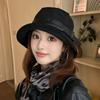 Retro Suede Basin Hat Women's Autumn and Winter Retro Leather Buckle Bucket Hat Shows Small Face Deepened Thickened Plain Sun Hat