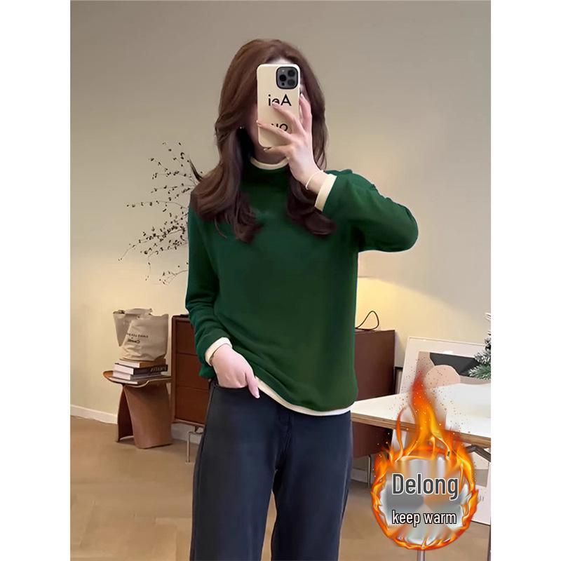 

Black Slimming High Neck Velvet Long Sleeve Women s Shirt - 2025 Autumn/Winter Fashion Medium зелений