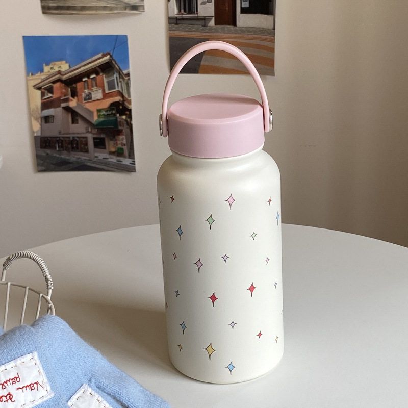 Fancy Star Large Capacity Vacuum Cup Cute Handheld Cup Stainless Steel Water Cup Portable Portable Water Kettle Couple