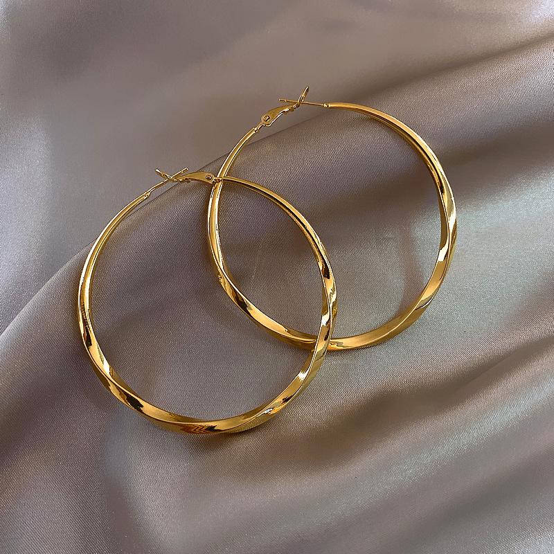 New Trendy Silver Color Double Layer Circle Hoop Earrings For Women Exaggerated Metal Layer Round Earrings Jewelry Gift