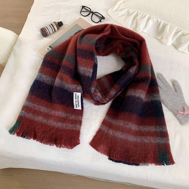 

Зимний женский шарф из искусственного кашемира в британском стиле в клетку, корейская атмосфера, шаль, утолщенный, теплый, ветрозащитный, для защиты шеи, грелка для шеи