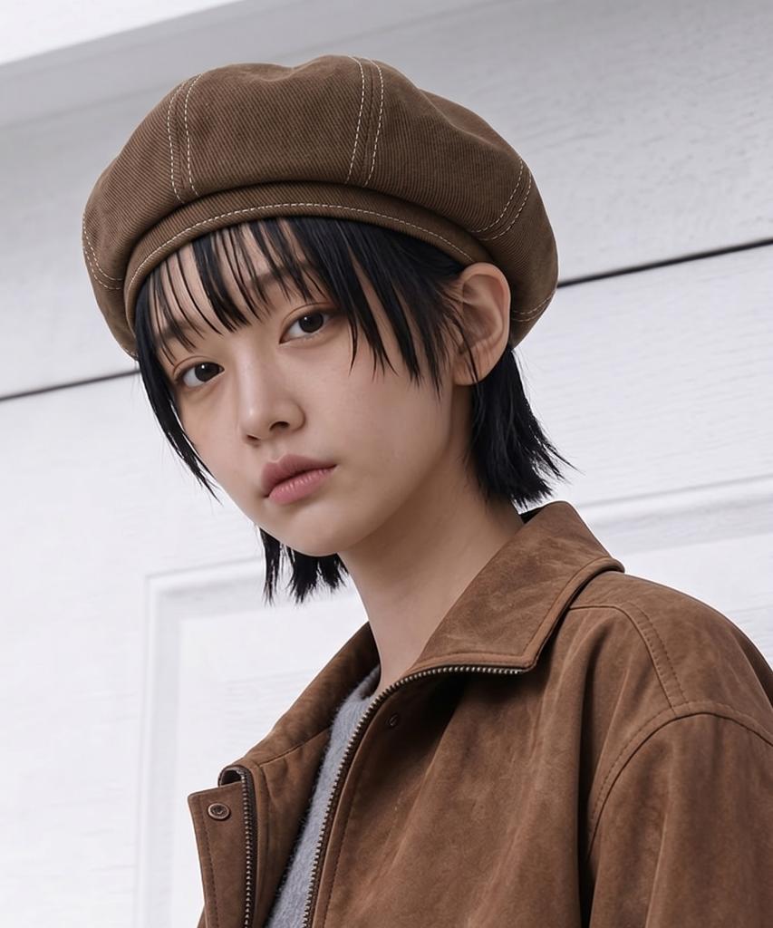 Eondeokeonteulolseutyudio Stitch Detail Cotton 8-Panel Classic Beret Bread Beret / Ht / W Brown