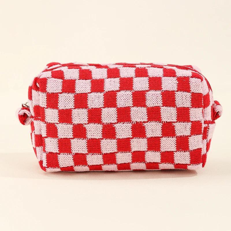 Colorful Checkerboard Plush Clutch Makeup Bag Large Capacity Cosmetic Storage Bag Skincare Organizer Toiletries Bag