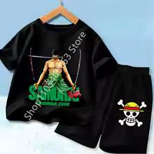 Summer Children Short Sleeve Clothes Set Anime Boy Girl T Shirt Shorts 2pcs One Piece Kids Outfit Chopper Luffy Tracksuit Suit