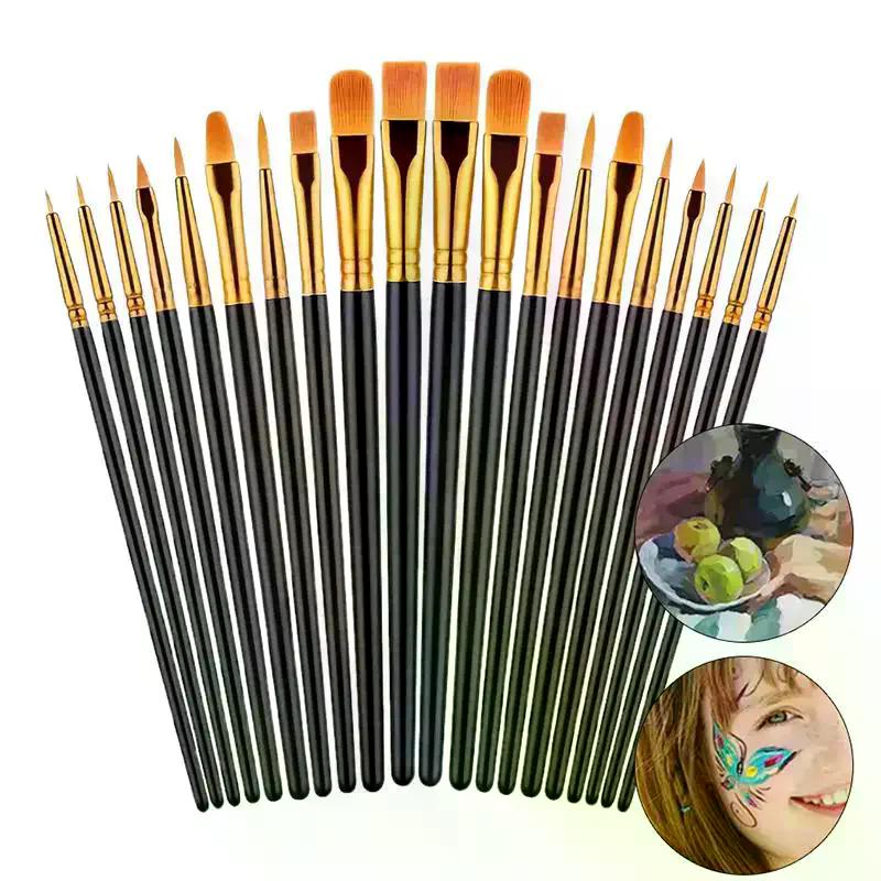 Detail Painting Brushes Set Professional Round Flat Nylon Hair Watercolor Paint Brush For Kid Students Artists Oil Painting Tool