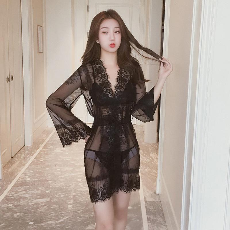 Sex Underwear Women's Large Size Mesh Perspective Sexy Lace Pure Desire Nightgown Seduction Set