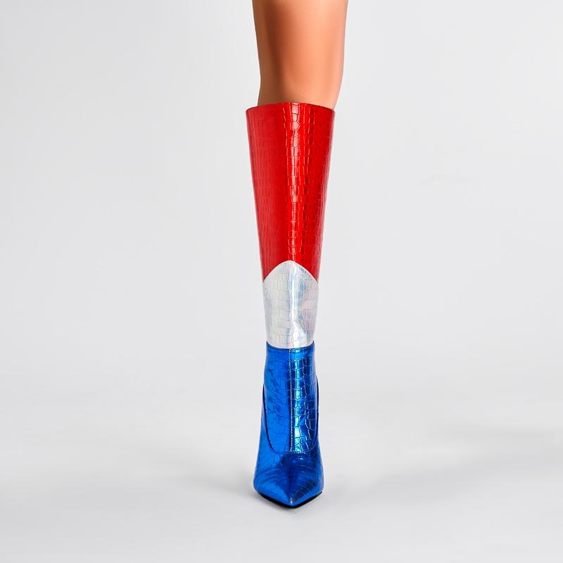 Fashion Kaky's New Colorful Contrast High Heel Boots High Barrel Boots Shaped Heel Women's Boots Large