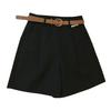 Women Summer Shorts A-line Solid Color With Belt High Waist Suit Shorts Loose Pockets Zipper Button Closure Lady Dating Commute Shorts