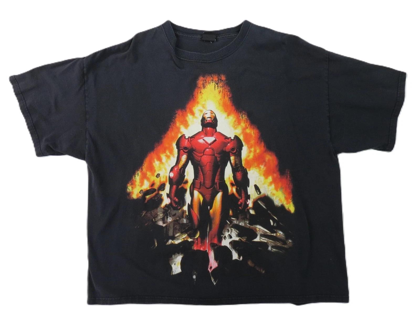 Y2K MARVEL US Adult XL Mad Engine Iron Man Movie Comic T Shirt Black Top L