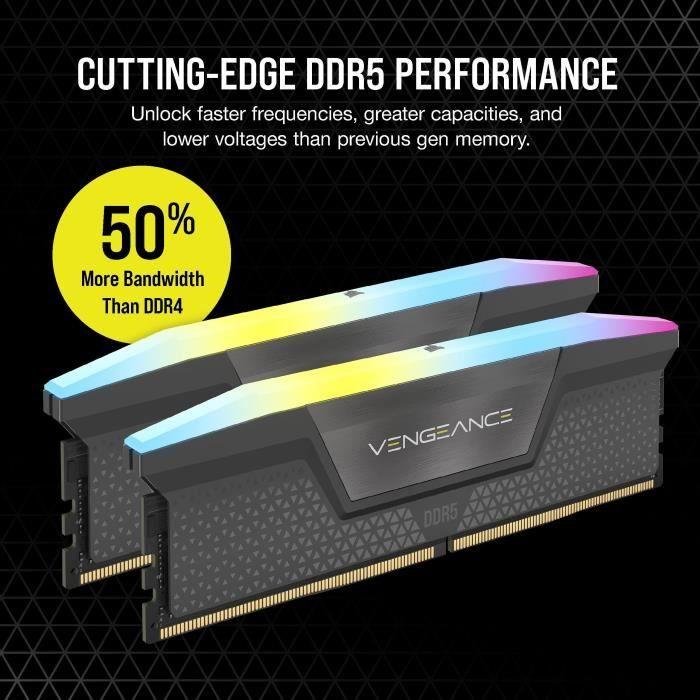 RAM Memory - CORSAIR - Vengeance RGB DDR5 RAM 32GB (2x16GB) 6000MHz CL36 AMD Expo iCUE Compatible - Gray (CMH32GX5M2E6000Z36)