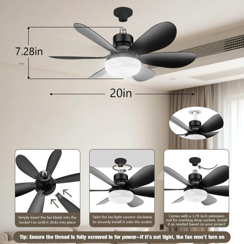 40W Ceiling Fan Light E27 with Remote LED Dimming Function Suitable for Living Room Study and Home Use 85-265V