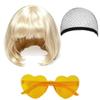 3Pcs Halloween Cosplay Wig Set Colorful Short Bangs Y2K Role-playing Short Hair Wig  Halloween