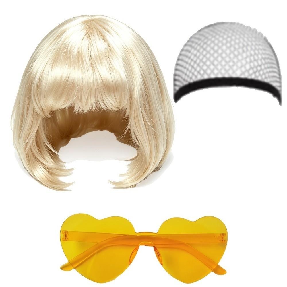 3Pcs Halloween Cosplay Wig Set Colorful Short Bangs Y2K Role-playing Short Hair Wig Halloween