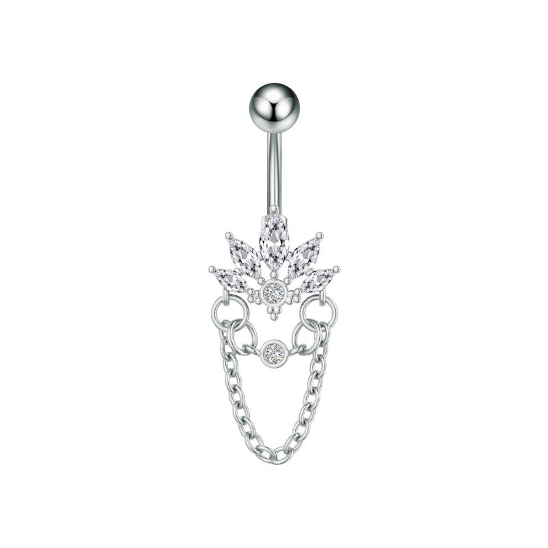 Zircon Heart Belly Button Ring For Women Girls Body Piercing Stainless Steel Navel Ring Beach Jewelry