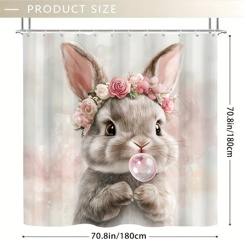 Charming rabbit shower curtain - rabbits with flower crowns hanging in the living room, bedroom decoration - cute and natural