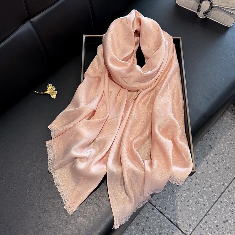 Spring Imitation Silk Scarf, Letter Warm Decoration, Sunscreen Shawl, Korean Version Of Tencel Cotton Scarf For Women