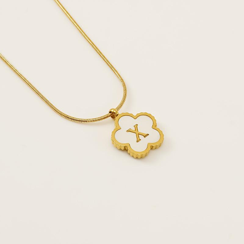Stainless steel five-leaf clover 18K letter necklace high sense 26 shell letter pendant jewelry